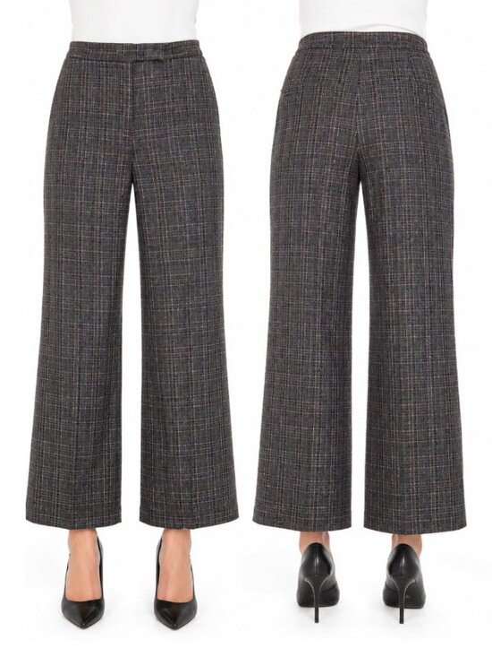 Teenflo Pants - Teenflo Wool Plaid Wide-Leg Dress Pants Size 10 Black Grey Pink